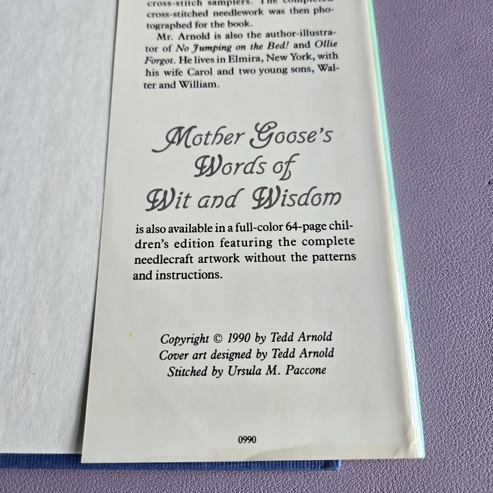 Cross-Stitch‎ Patterns for Mother Goose's Words of Wit and Wisdom Book Vtg 1990
